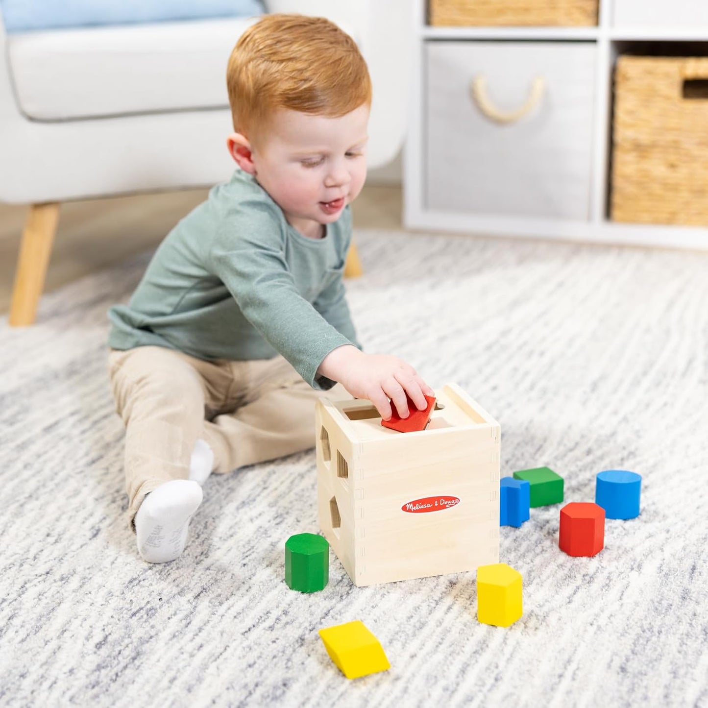 Melissa & Doug Wooden Shape Sorting Cube A" Classic Educational Toy with 12 Shapes – 12