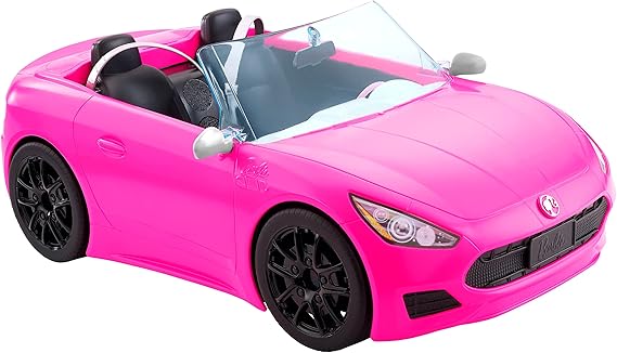 Barbie Toy Car Bright Pink Doll-Sized Convertible with 2 Seats Seatbelts & Rolling Wheels Realistic Details – 2