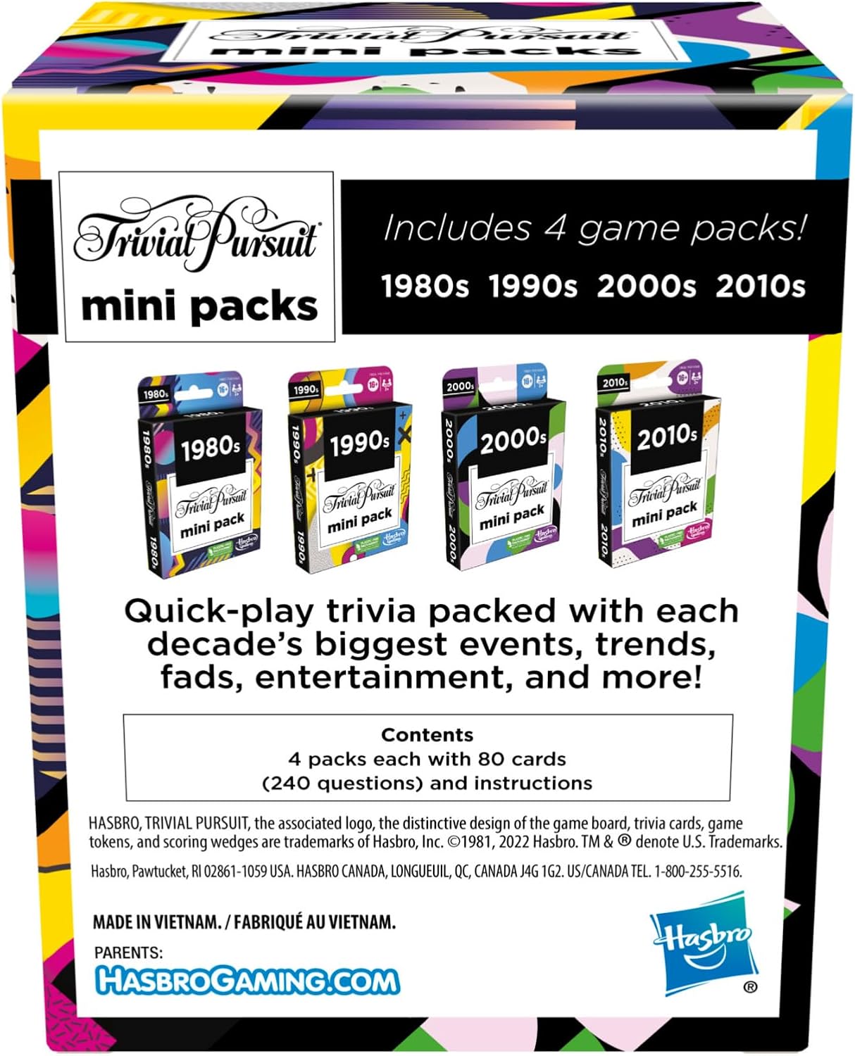 Hasbro Gaming Trivial Pursuit Mini Multipack - 4 Games Featuring 4 Decades Fun Trivia for Adults & Teens 16+ – 4