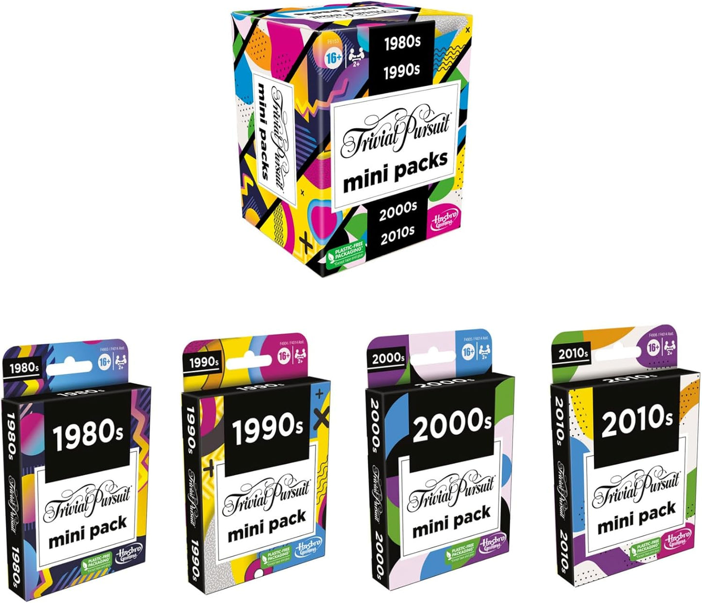 Hasbro Gaming Trivial Pursuit Mini Multipack - 4 Games Featuring 4 Decades Fun Trivia for Adults & Teens 16+ – 4
