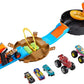Hot Wheels Toy Monster Trucks Playset Tire-Shaped Case Transforms into Race Course 3 Trucks & 4 Cars in 1:64 Scale Stunt Tire (Amazon Exclusive) – 3