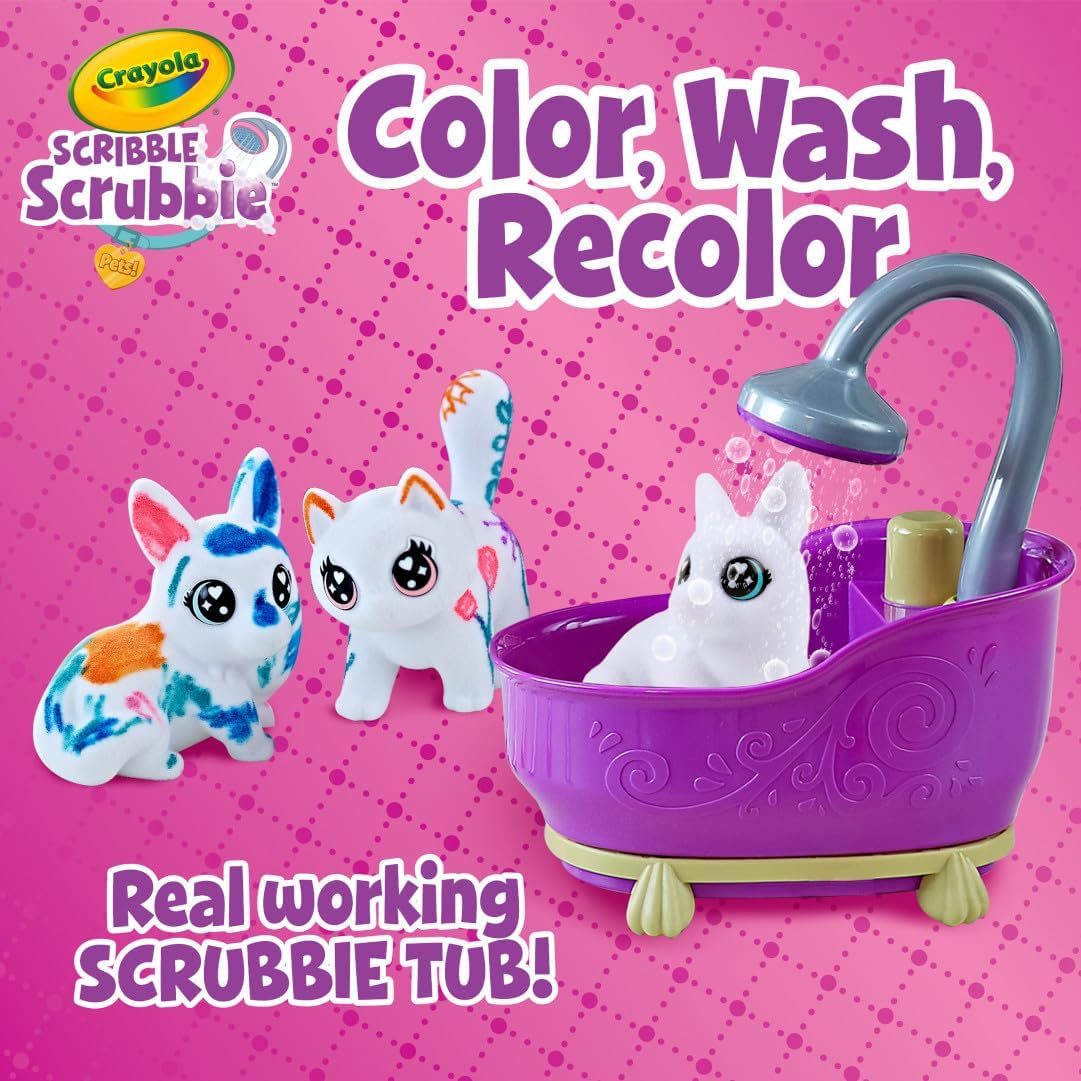 Crayola Scribble Scrubbies Tub Set 4 Pets Washable Pet Care Toy Coloring Animal Craft for