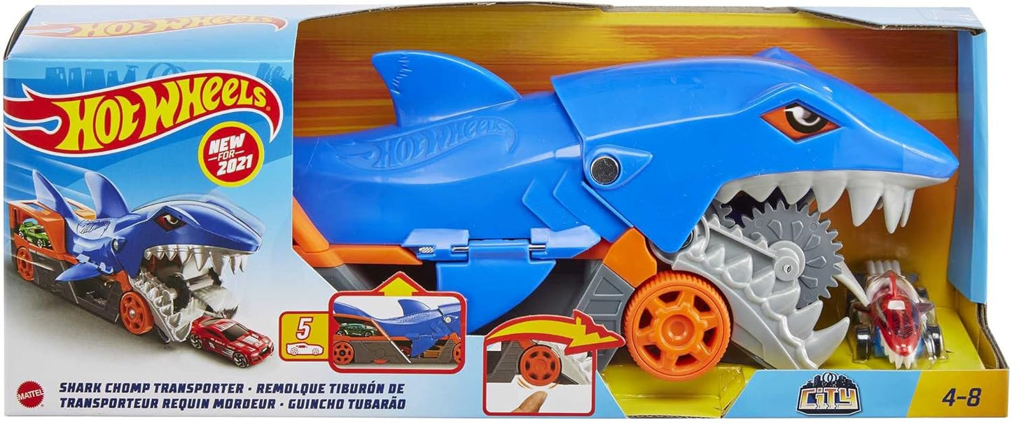 Hot Wheels Shark Chomp Transporter A" Playset & Storage for 1:64 Cars – 1