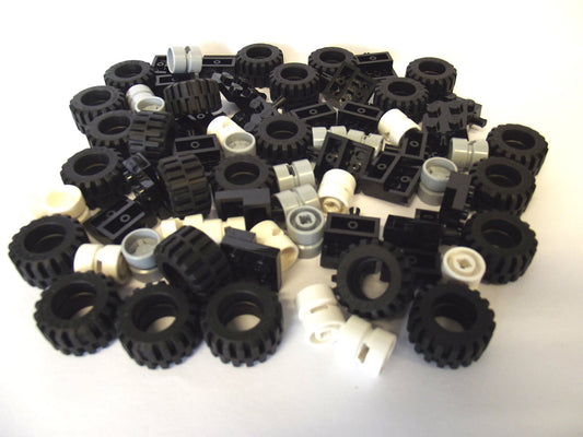 LEGO City - Wheel Tire and Axle Set - Black White and Light Gray 72 Pieces in Total