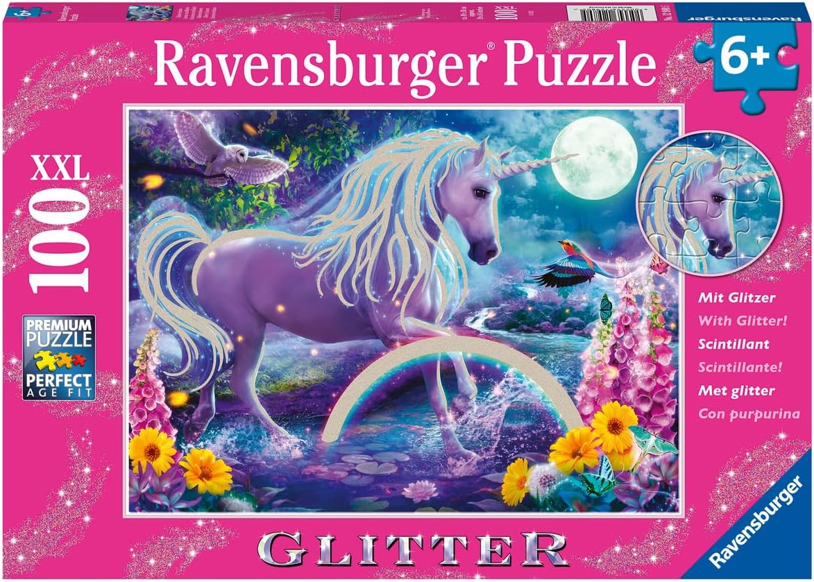 Ravensburger Glitter Unicorn 100-Piece Puzzle A" Durable Glare-Free & Fun – 100