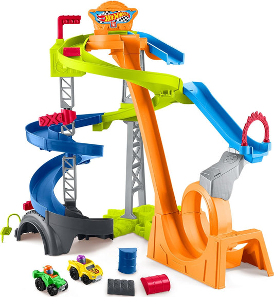 Fisher-Price Little People Toddler Toy Hot Wheels Spiral Stunt Speedway Race Track Playset