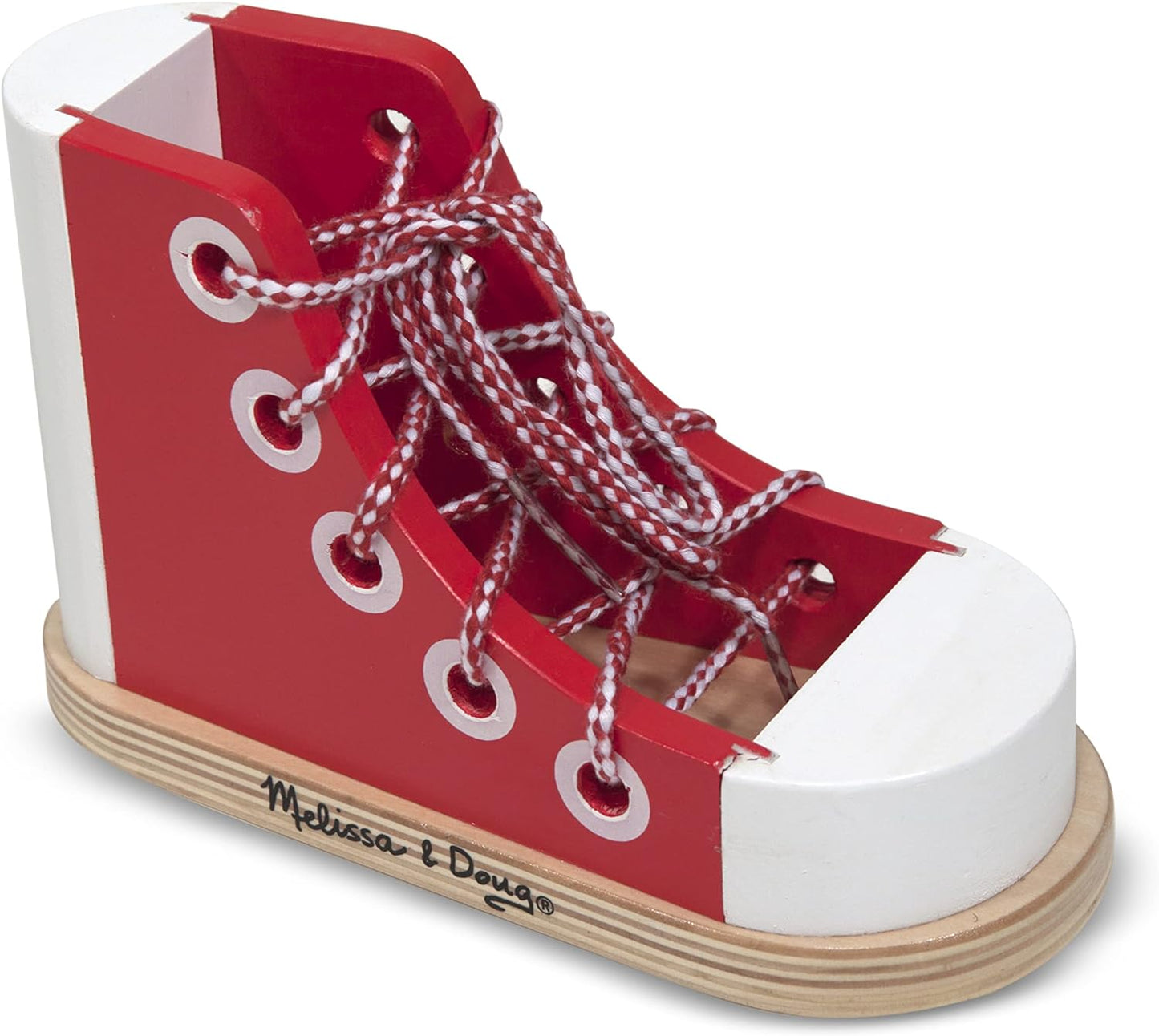 Melissa & Doug Deluxe Wood Lacing Sneaker A" Educational Red Shoe Tying Toy