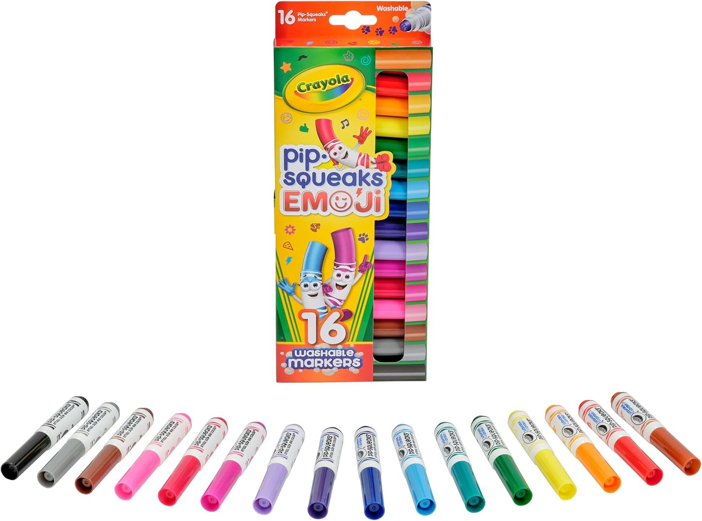 Crayola Emoji Pip Squeaks Washable Markers 16ct Toddler Mini Stamper Marker Set Coloring