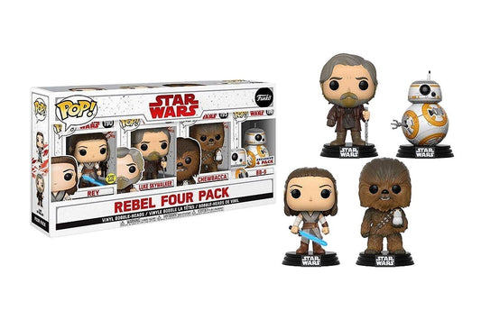 Funko Star Wars Rebel Four Pack Vinyl Bobble-Heads Rey Luke Skywalker Chewbacca BB-8