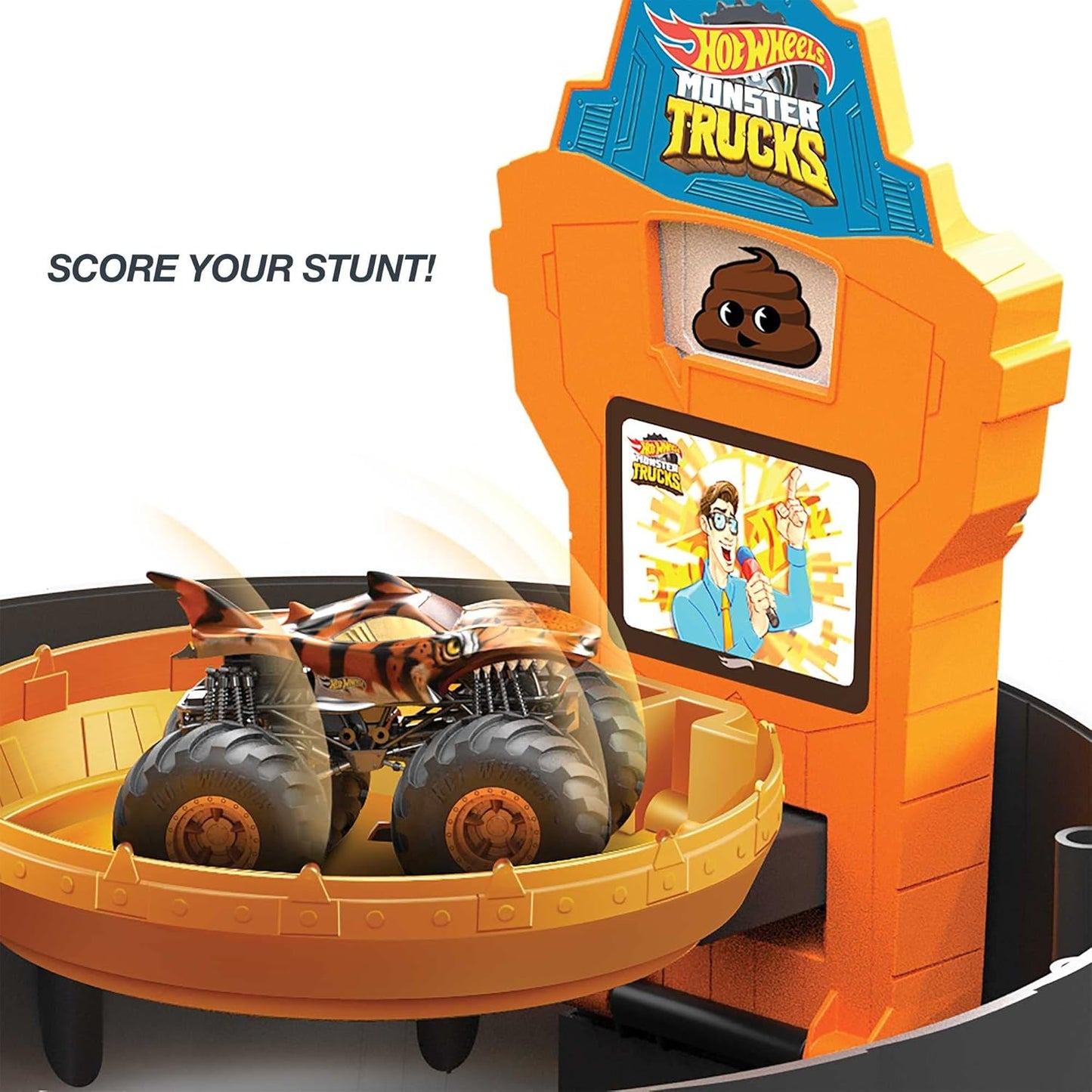 Hot Wheels Toy Monster Trucks Playset Tire-Shaped Case Transforms into Race Course 3 Trucks & 4 Cars in 1:64 Scale Stunt Tire (Amazon Exclusive) – 3