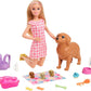 Barbie Doll Pets Set Blonde with Mommy Dog 3 Newborn Puppies with Color-Change Feature Pet