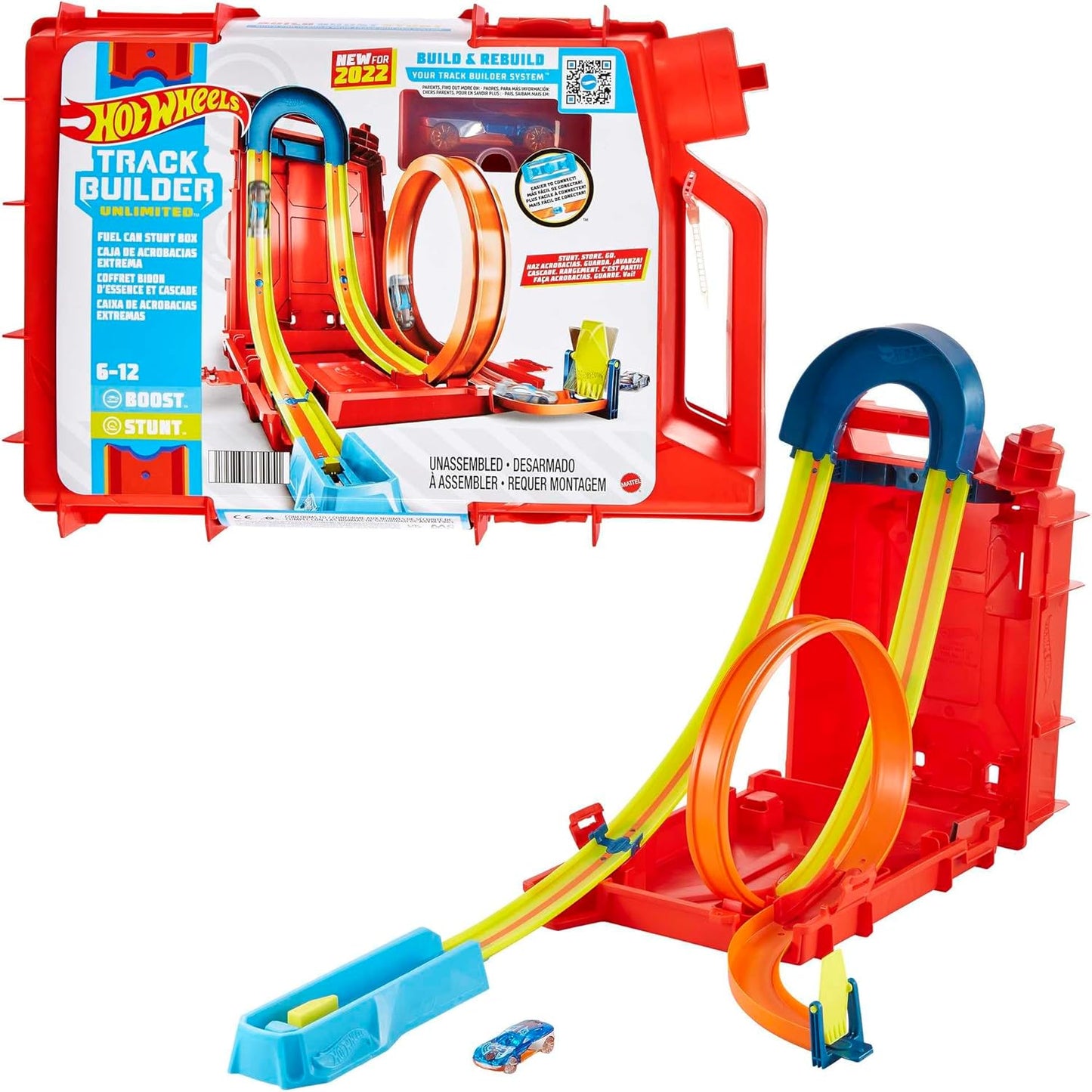 Hot Wheels Toy Car Track Set Track Builder Unlimited Playset Fuel Can Stunt Box 14 Component Parts & 1:64 Scale Vehicle – 14