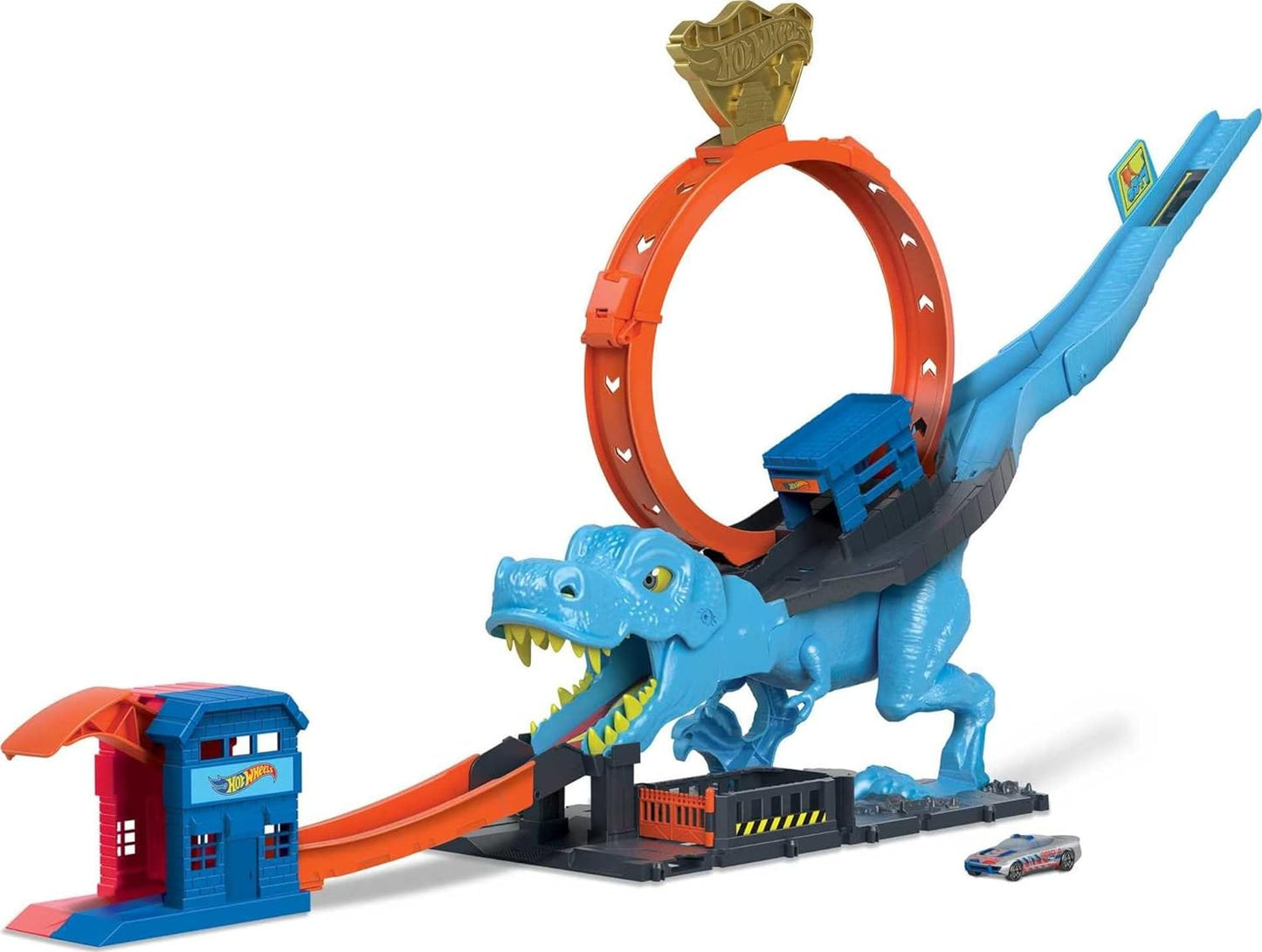 Hot Wheels City T-Rex Chomp Down Track Set A" 1:64 Scale Vehicle Stunt Action to Knock Out the Dinosaur – 1