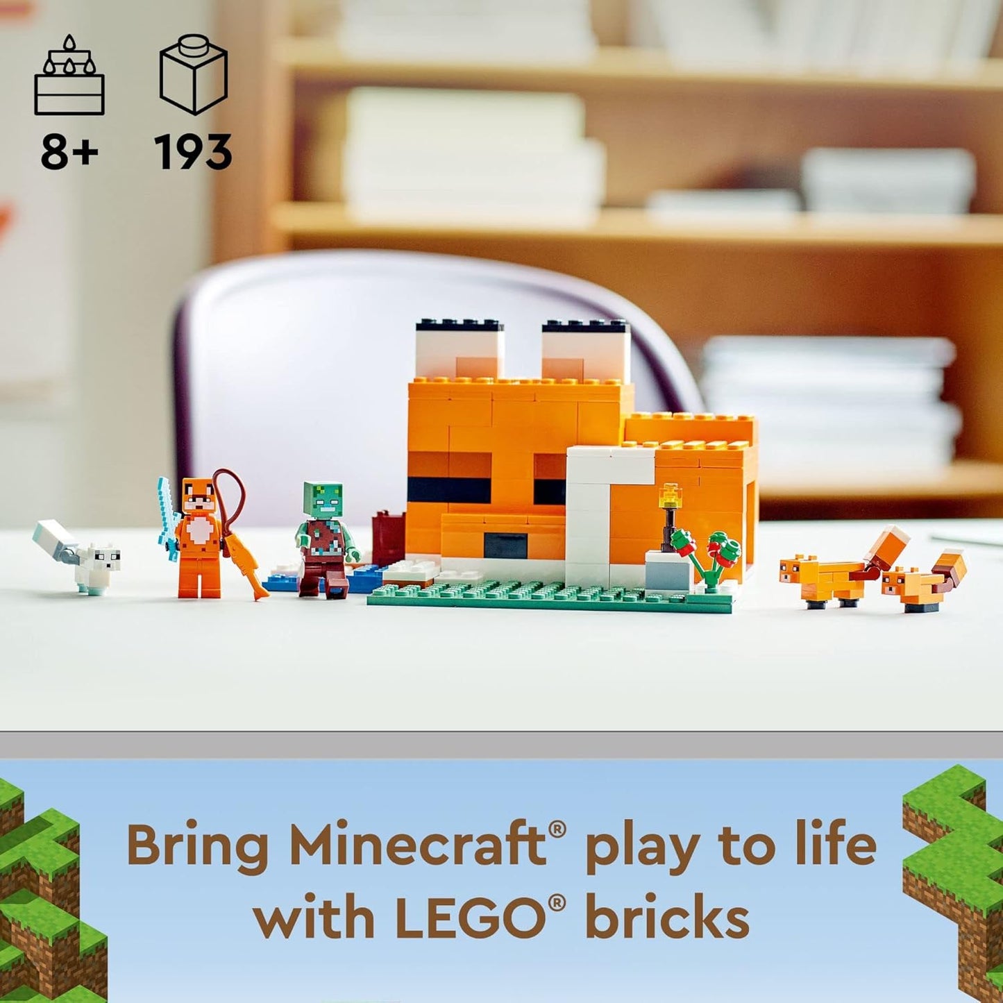 LEGO Minecraft The Fox Lodge House 21178 Animal Toys with Drowned Zombie Figure Birthday Gift for Grandchildren Kids Boys and Girls Ages 8 and Up – 21178
