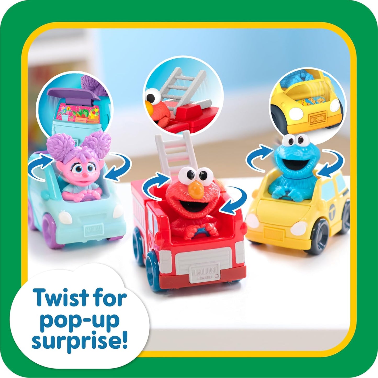 Just Play Sesame Street Twist and Pop Wheelies 3-Pack A" Preschool Toy Vehicles for Kids Ages 2+ by – 3