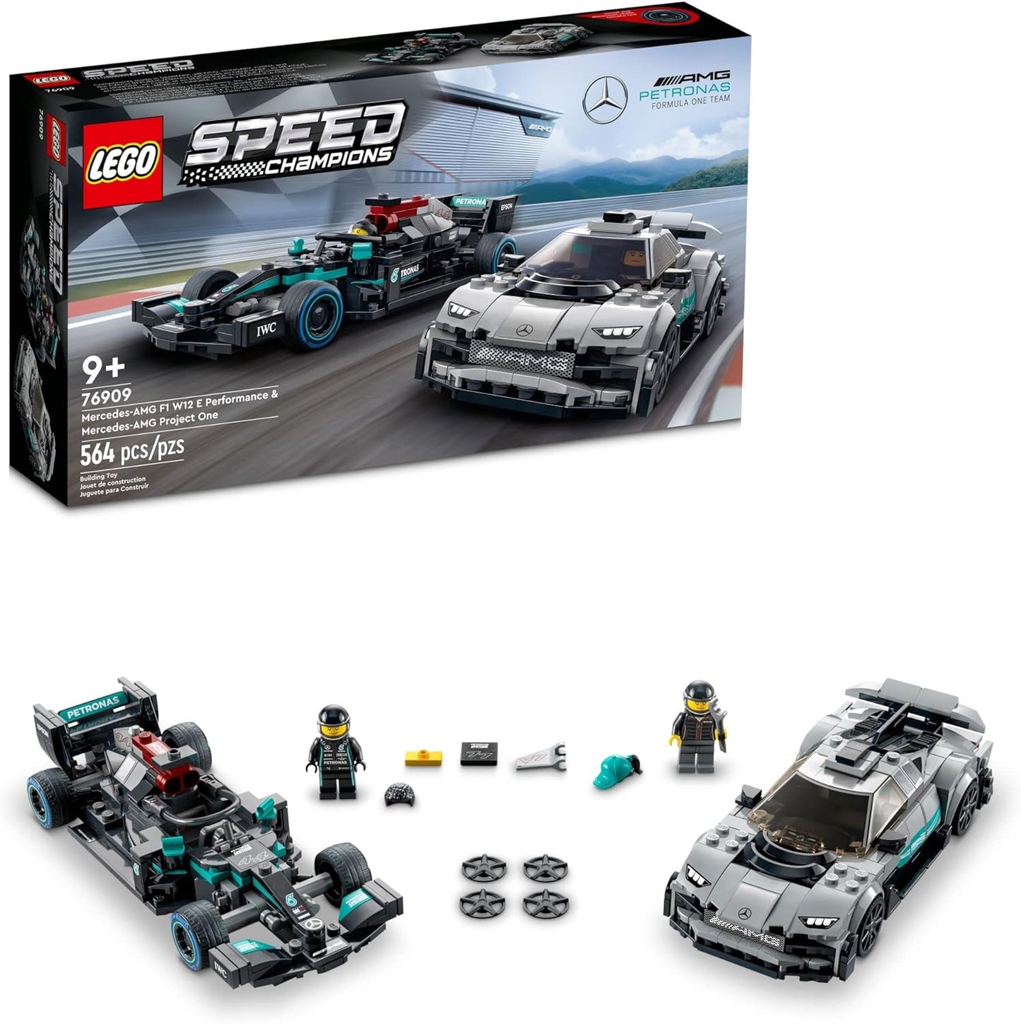 LEGO Speed Champions Mercedes-AMG F1 W12 E Performance & Project One Toy Car Set Mercedes Model Car Building Kit Collectible Race Car Toy Great Car Gift for Kids and Teens 76909 – 1