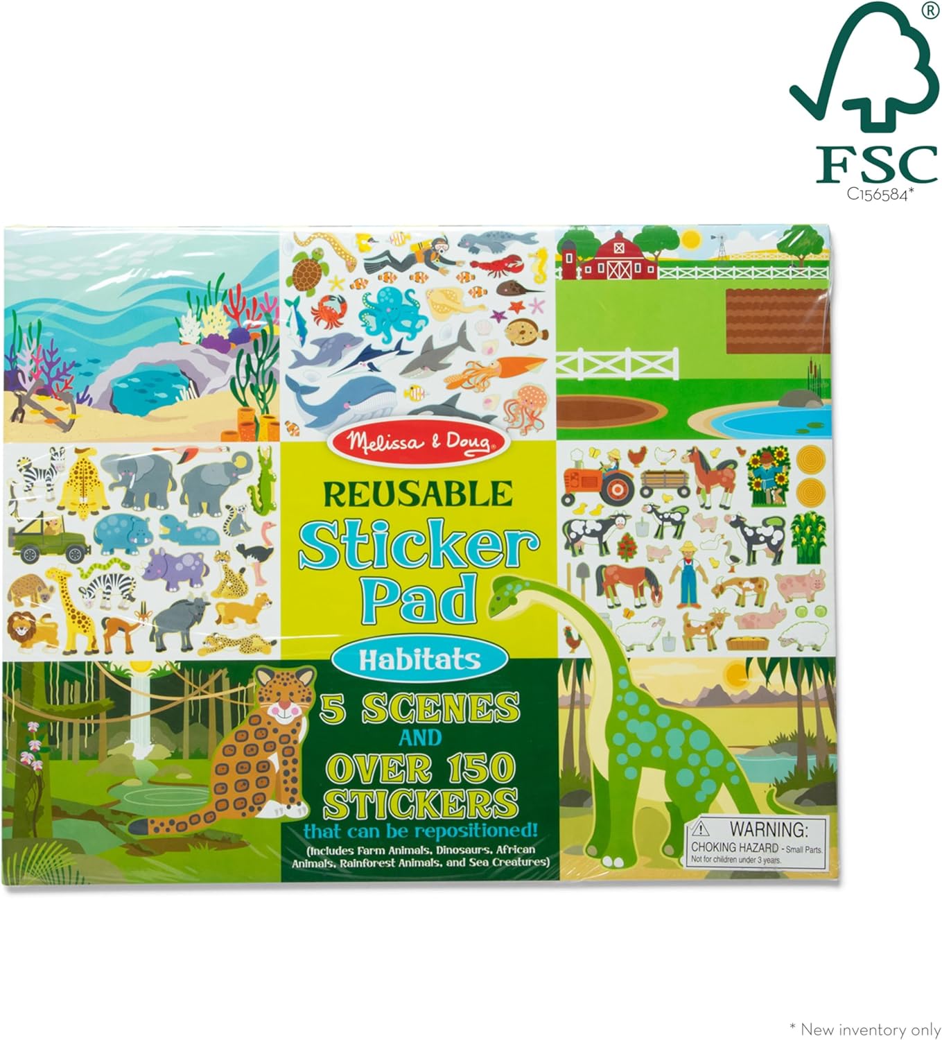 Melissa & Doug Reusable Sticker Pad: Habitats A" 150+ Stickers FSC Certified – 150