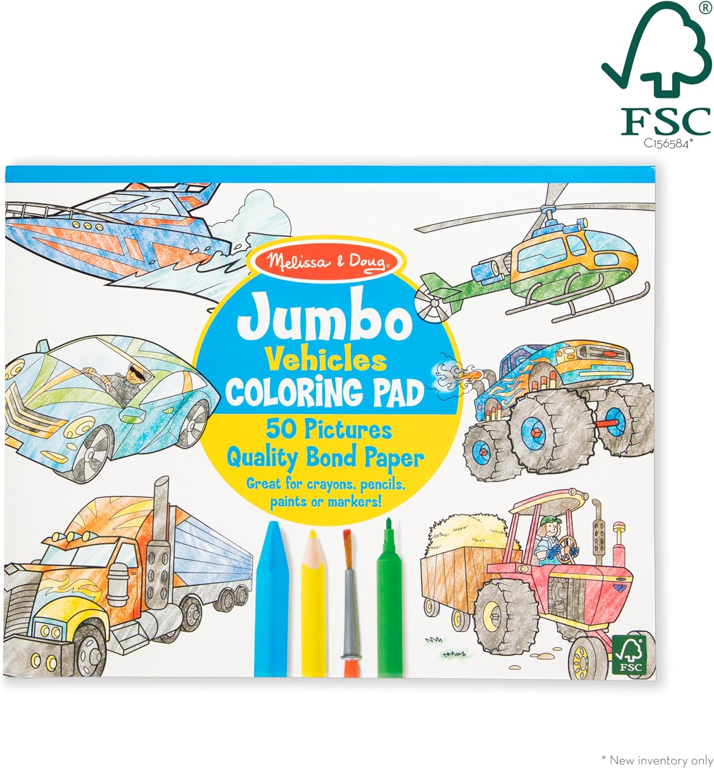 Melissa & Doug Jumbo Coloring Pad: Vehicles A" 50 Pages of 11-Inch x 14-Inch Paper – 50