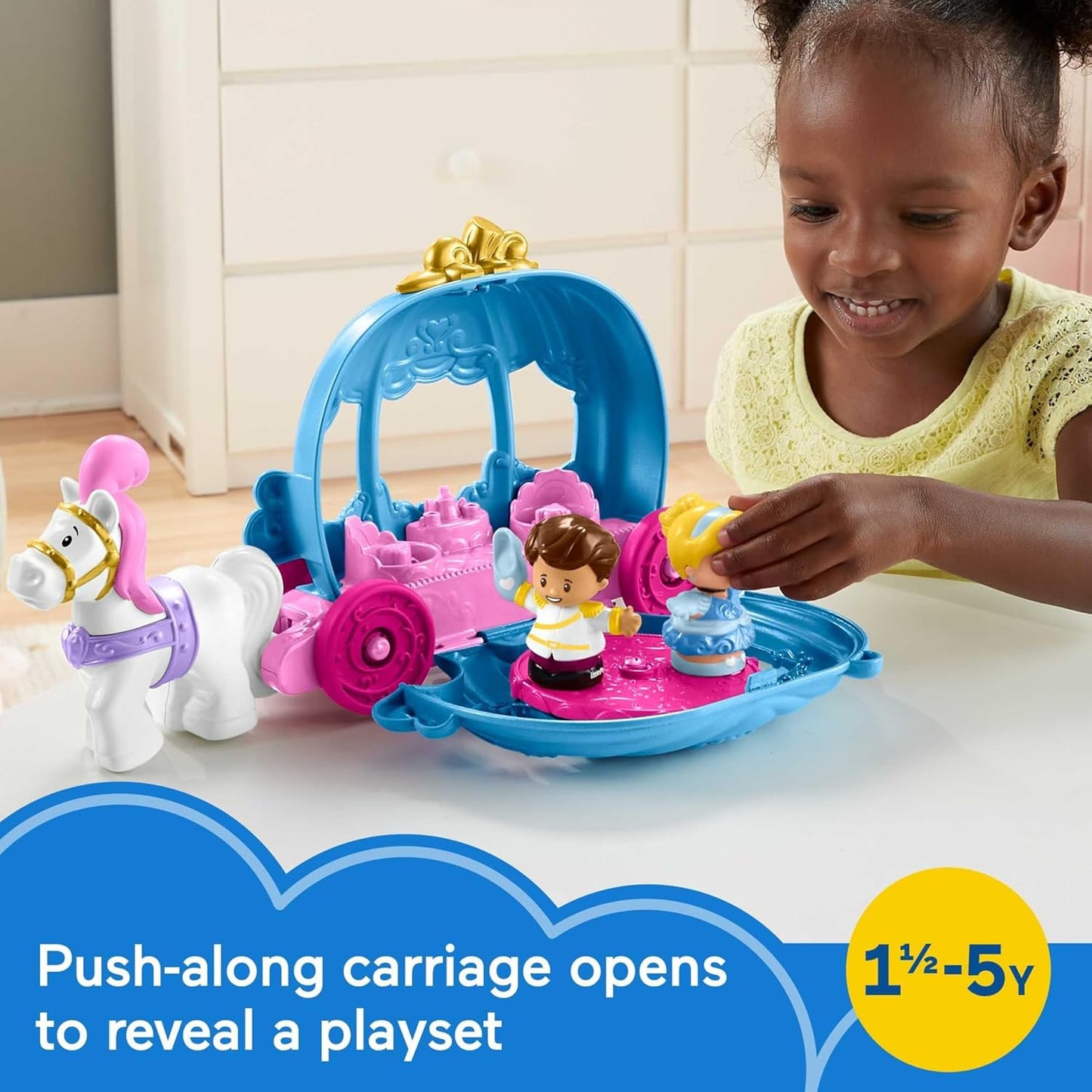Disney Fisher-Price Little People Toddler Toy  Princess CinderellaAA"A"s Dancing Carriage Playset with Figures for Pretend Play Ages 18+ Months – 18