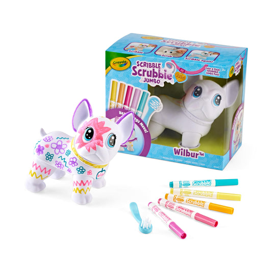 Crayola Scribble Scrubbie Jumbo Pet - Wilbur 6in Customizable Dog Toy for Washable Animal