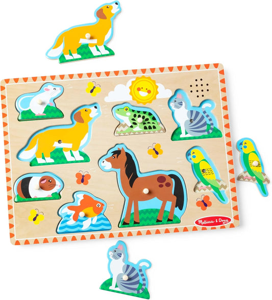Melissa & Doug Melissa Doug Pets Sound Puzzle - Wooden Peg Puzzle With Sound Effects 8 pcs