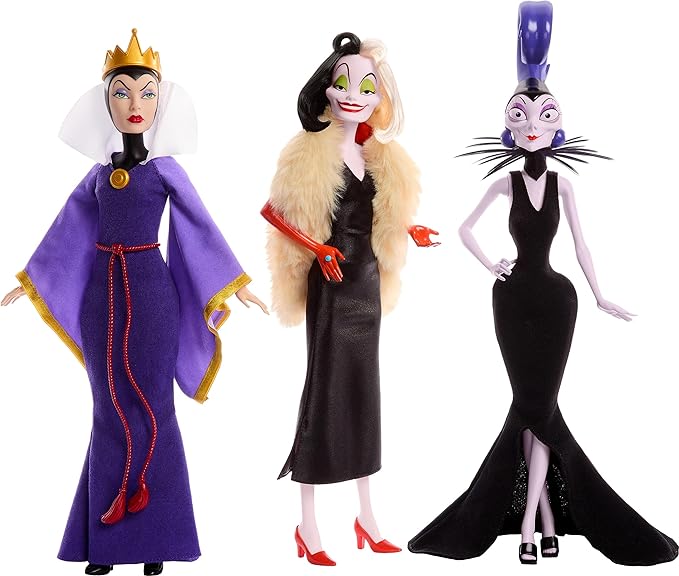 Mattel Disney Princess Villains Multipack with Evil Queen Cruella de Vil Yzma Fashion Doll
