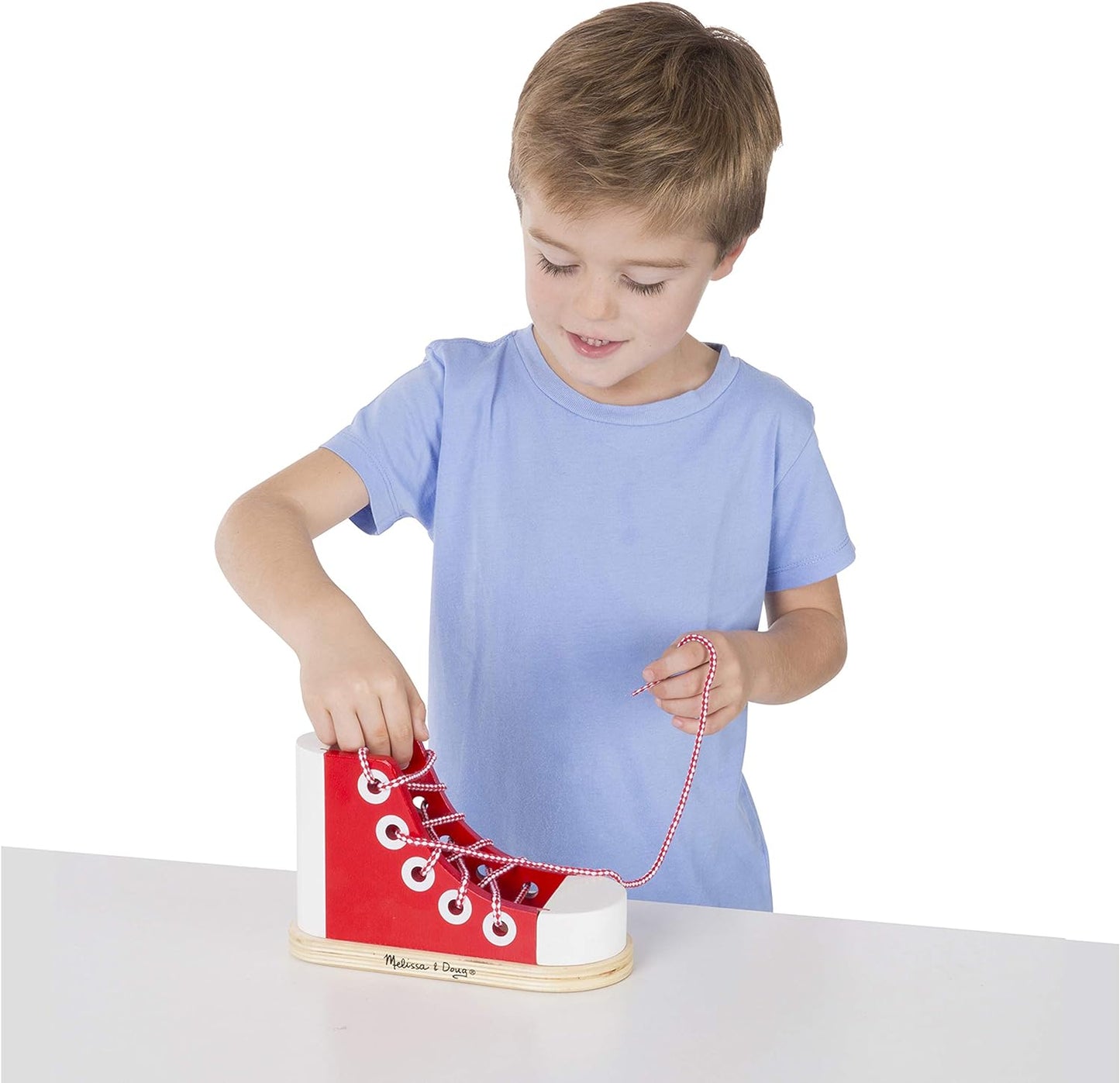 Melissa & Doug Deluxe Wood Lacing Sneaker A" Educational Red Shoe Tying Toy