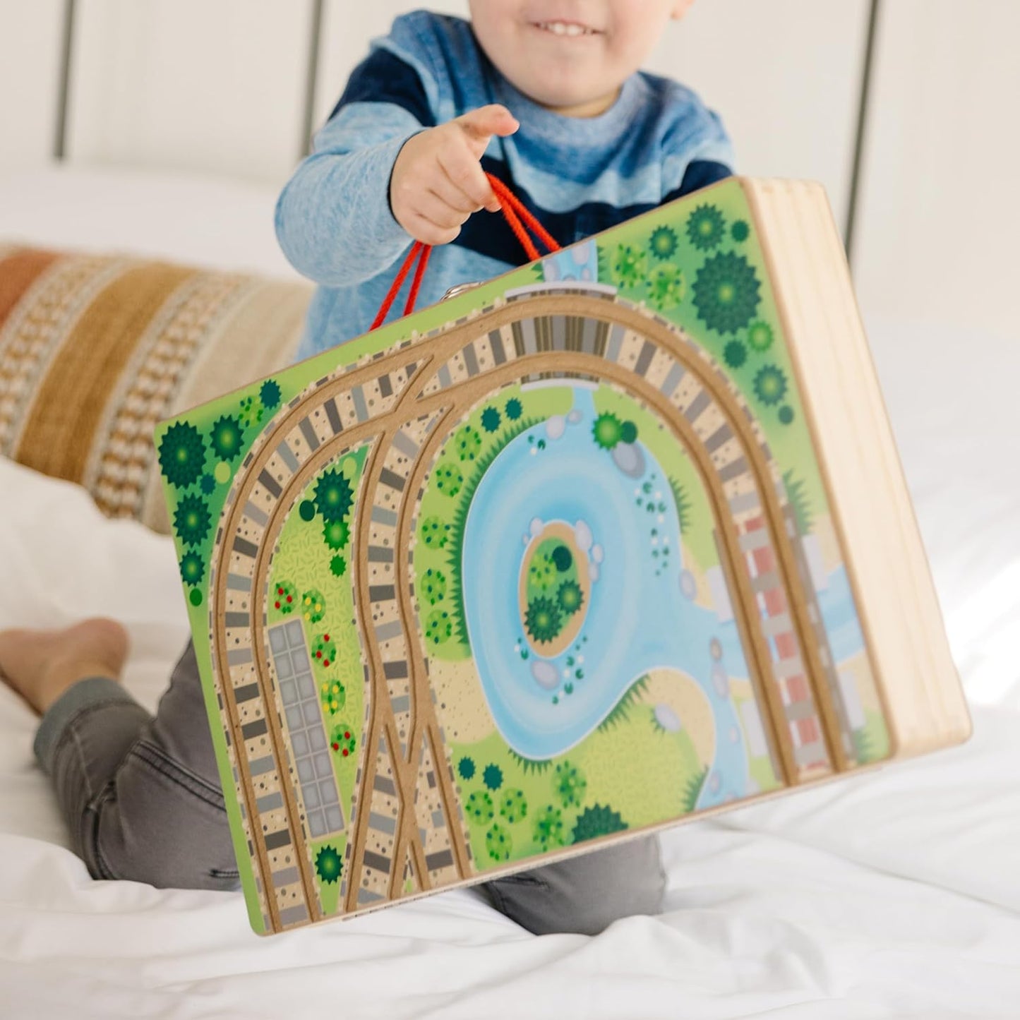 Melissa & Doug Melissa Doug 17-Piece Wooden Take-Along Tabletop Railroad 3 Trains Truck
