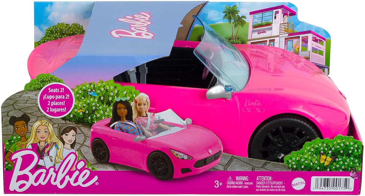 Barbie Toy Car Bright Pink Doll-Sized Convertible with 2 Seats Seatbelts & Rolling Wheels Realistic Details – 2