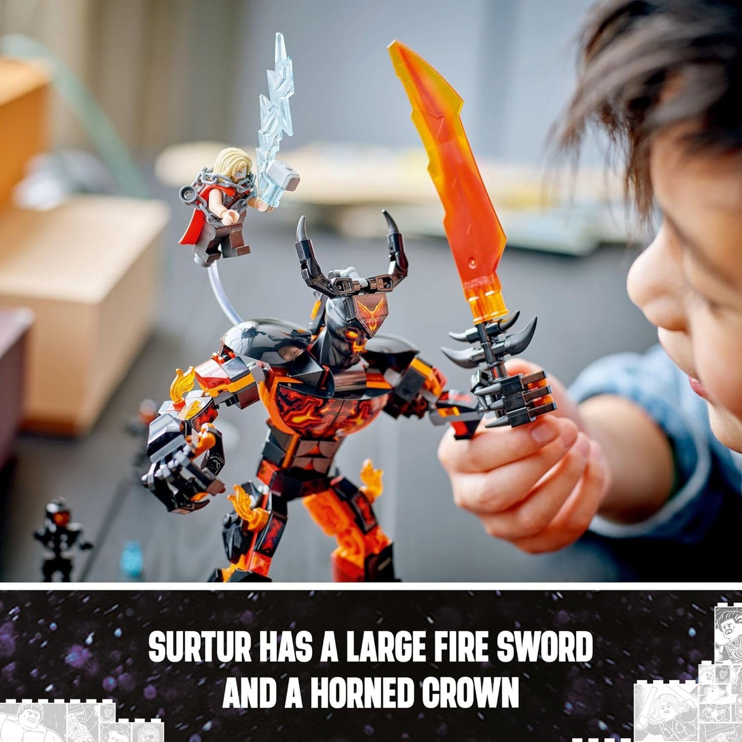 LEGO Marvel Thor vs. Surtur Construction Figure Buildable Thor Super Hero Toy for Marvel Action Figure Playset