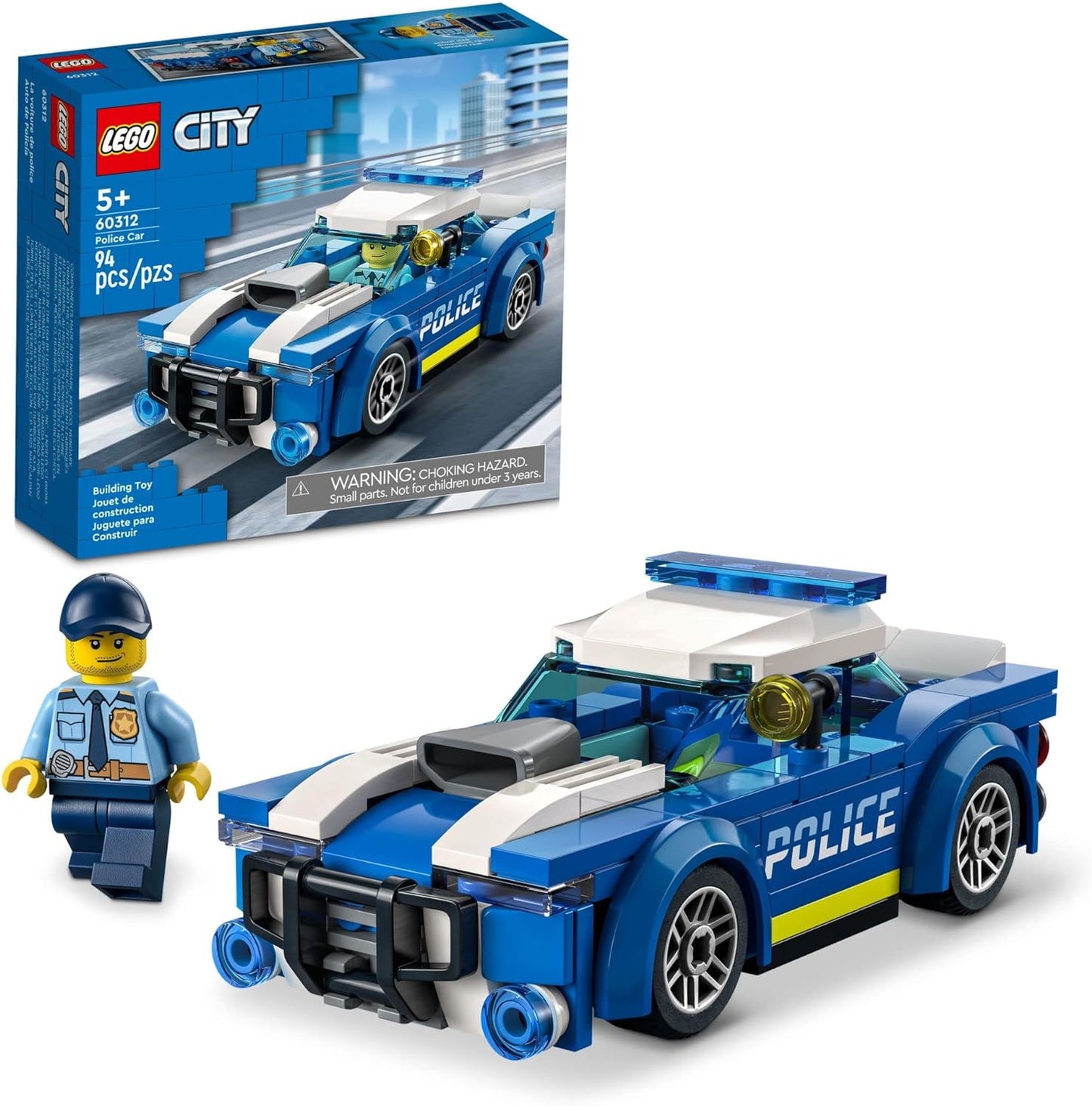LEGO City Police Car Toy 60312 for Kids 5 Plus Years Old with Officer Minifigure Small Gift Idea Adventures Series Car Chase Building Set – 60312