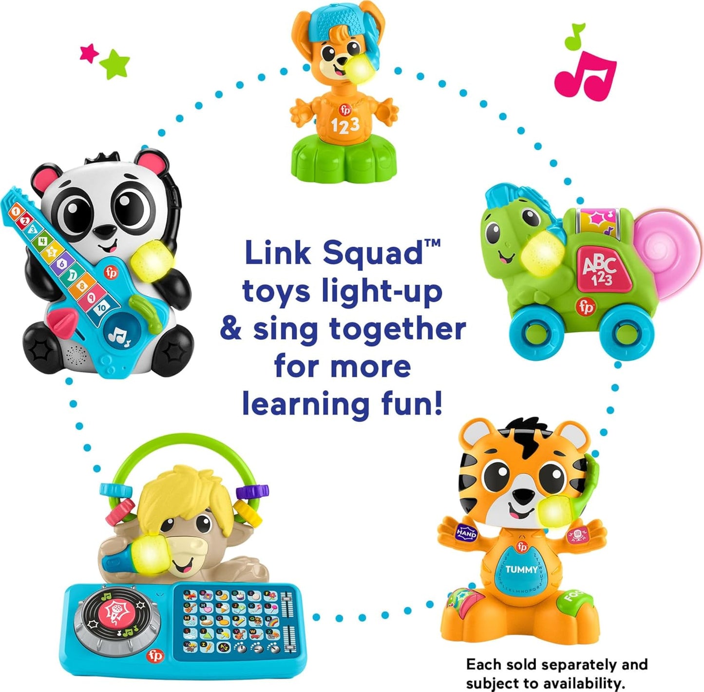 Fisher-Price Baby Learning Toy Link Squad Bop Groove Tiger with Music Lights for Ages 9