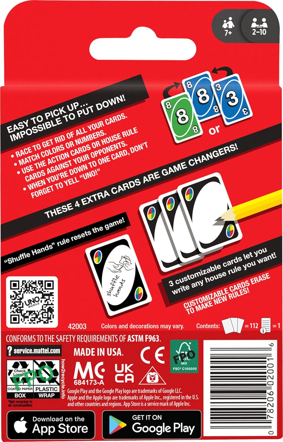 Mattel Games Mattel UNO Card Game Multi 8 x 3-34 x 81100 in 42003