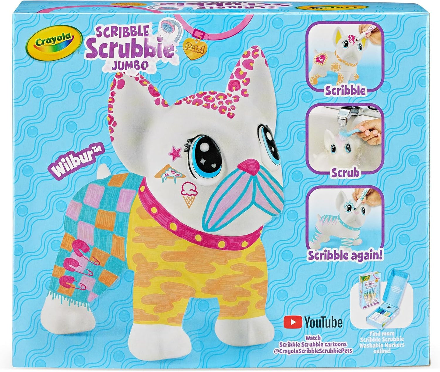 Crayola Scribble Scrubbie Jumbo Pet - Wilbur 6in Customizable Dog Toy for Washable Animal