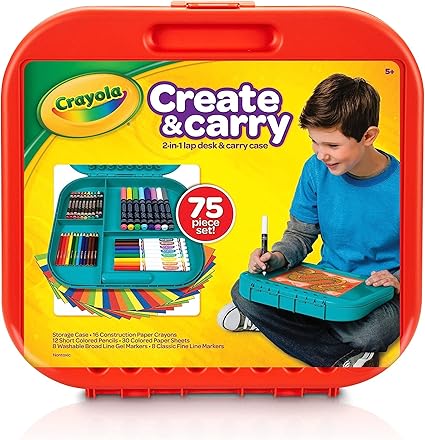 Crayola Create 'N Carry Art Set 75pcs 2-in-1 Lap Desk Carrying Case Art Kit for Crafts