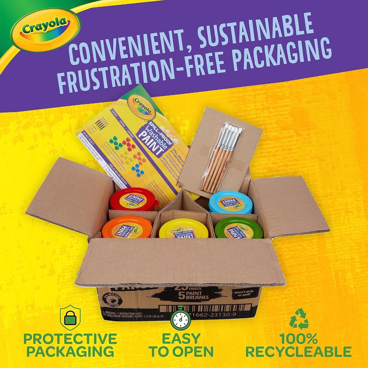 Crayola Spill Proof Paint Set 25ct Washable Paint for Craft Supplies for Toddlers Nontoxic