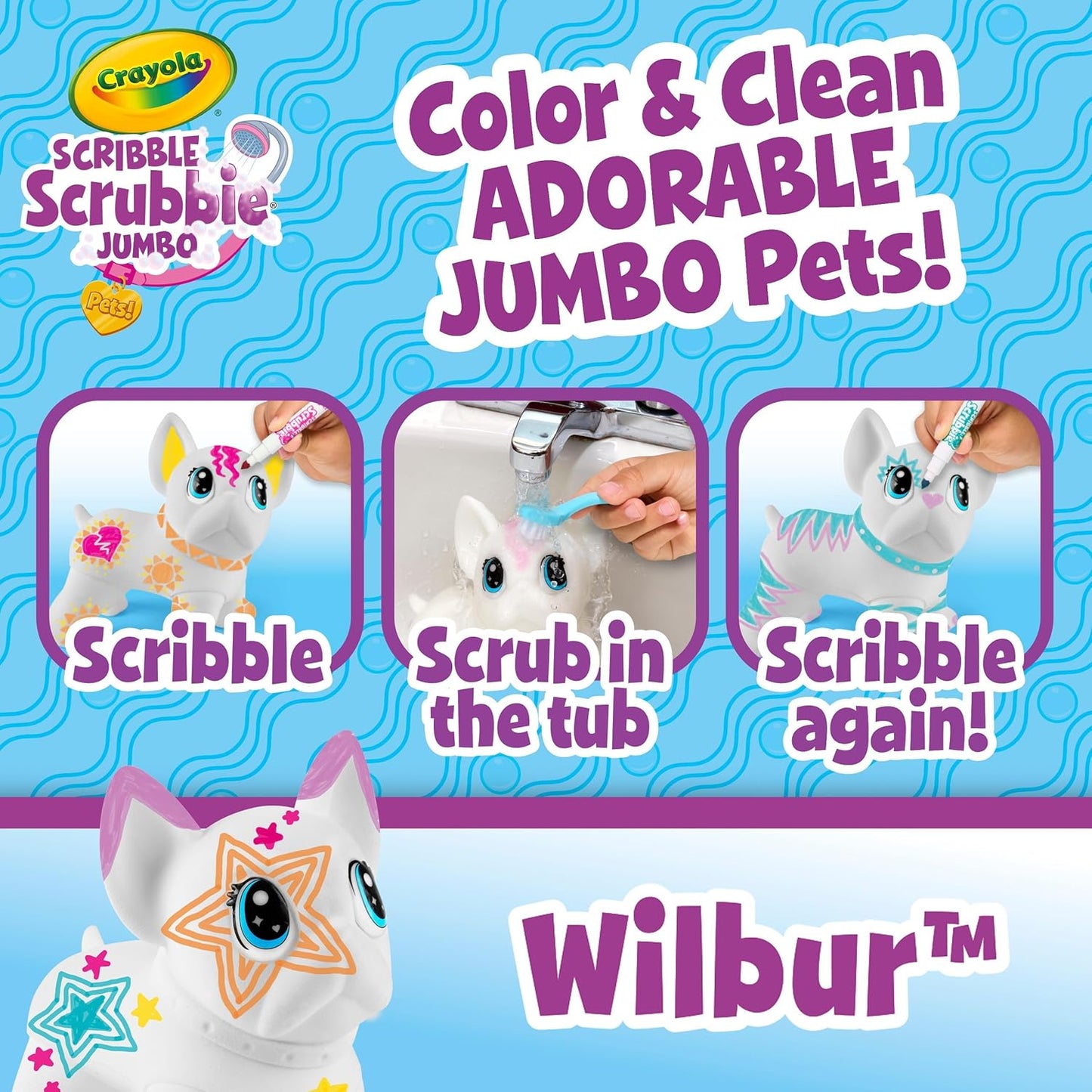 Crayola Scribble Scrubbie Jumbo Pet - Wilbur 6in Customizable Dog Toy for Washable Animal